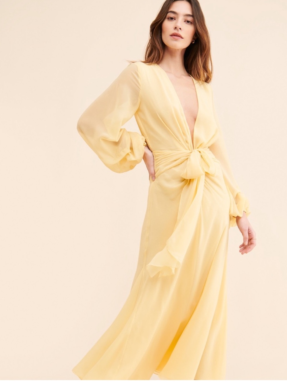 Ronny Kobo Collection Yellow Wrap Maxi Dress size small